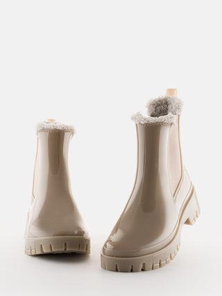 COLDEN Dusty Nude Vegan Beige Ankle Boots with Fur Lining