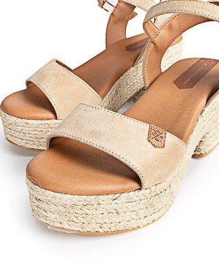 Arale Jute heel Beige split leather with buckle - Popa