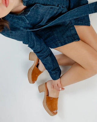 Dillon Suede Wedge Sandals in Cuero - Popa