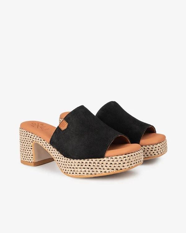 Dillon Suede Wedge Sandals in Black - Popa