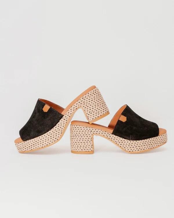 Dillon Suede Wedge Sandals in Black - Popa