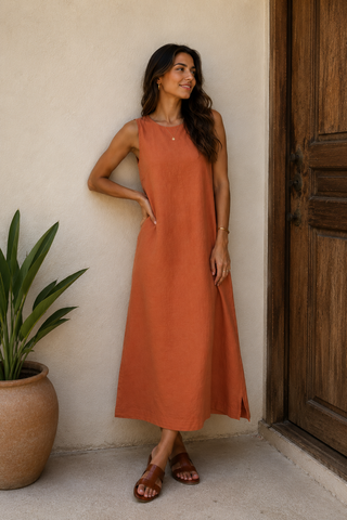 Dye Maine Linen Midi Dress - Yogini