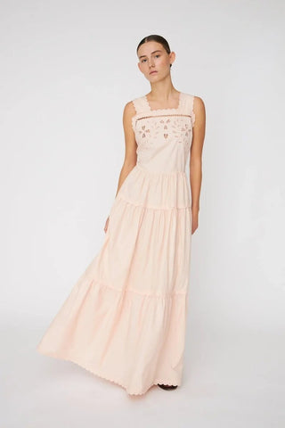 Embroidery Anglaise Maxi Strap Dress  Soft Powder