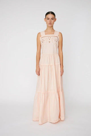 Embroidery Anglaise Maxi Strap Dress  Soft Powder