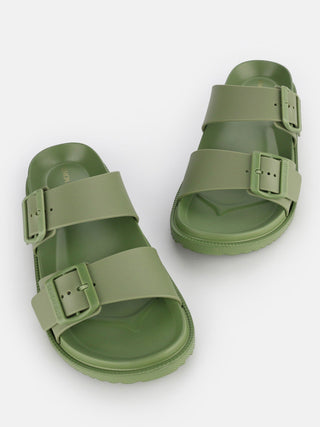 Elise Kaki Sandals with Buckles