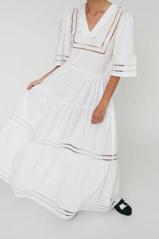 Maxi Dress with Short Sleeves and Artworks White