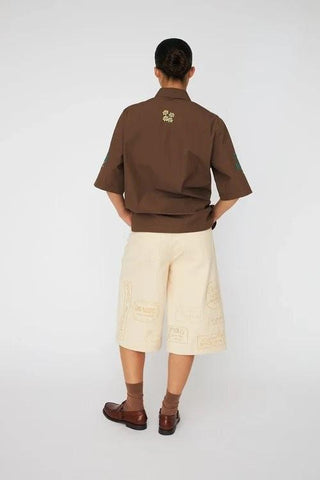 Embroidered Short Sleeved Shirt  Brown