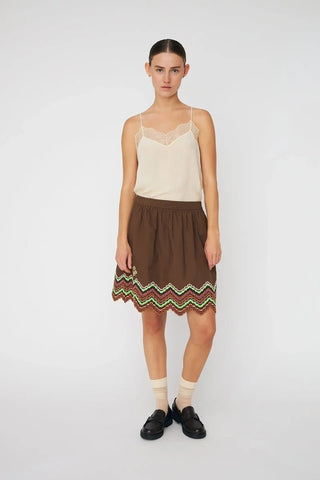 Embroidered Skirt  Brown