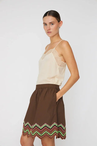 Embroidered Skirt  Brown