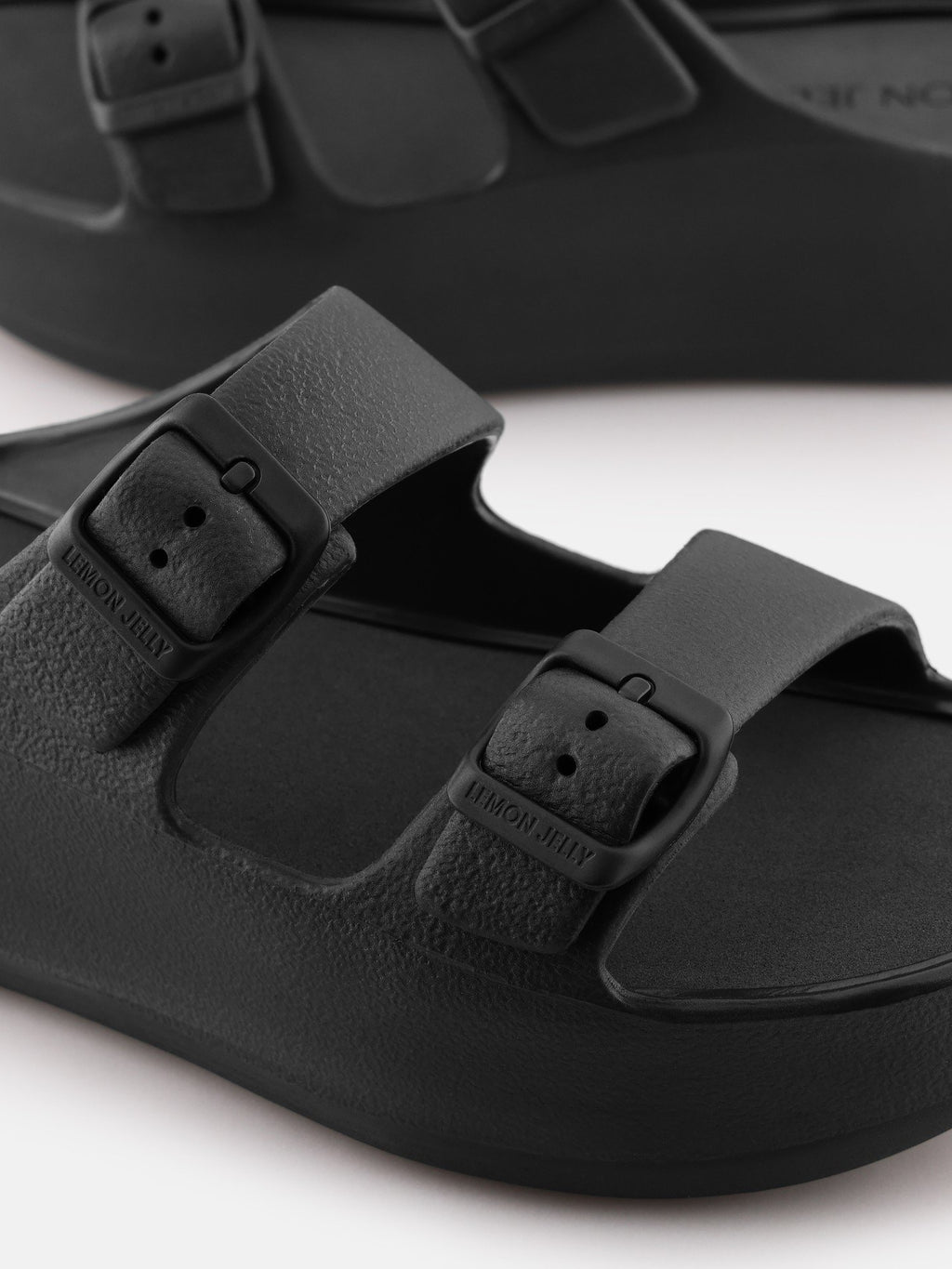 Fenix Black Vegan Black Buckle Sandals