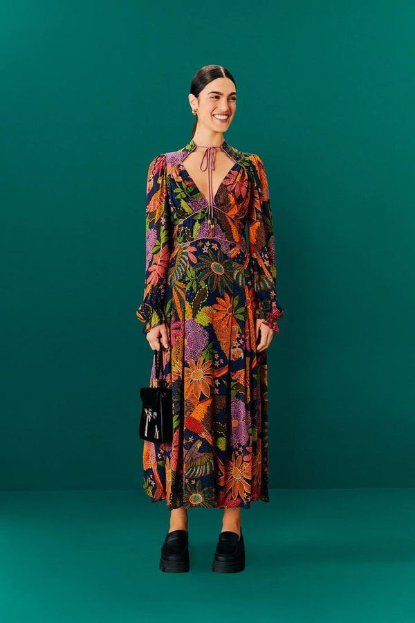 Cool Macaw Navy Midi Dress - FARM Rio