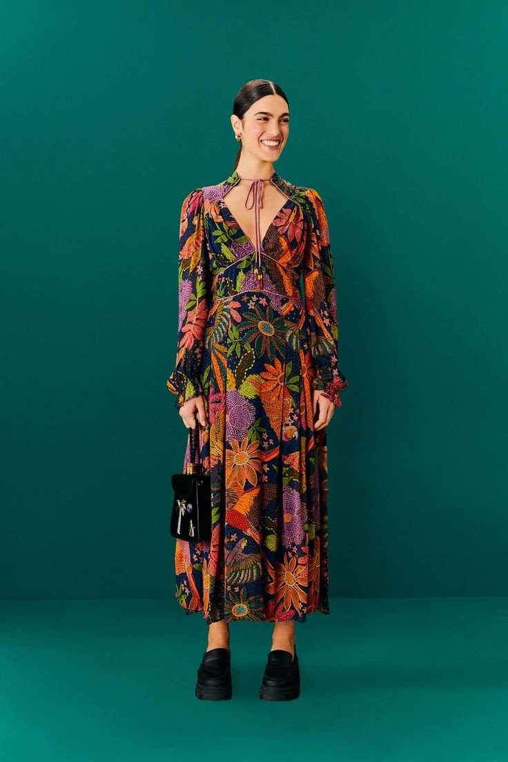 Cool Macaw Navy Midi Dress - FARM Rio