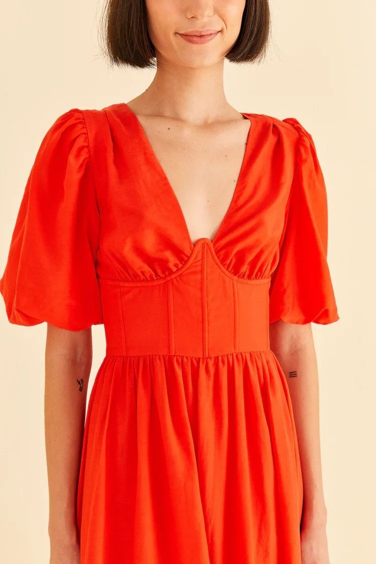 Red Short Sleeves Midi Dress - FARM Rio