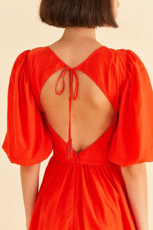 Red Short Sleeves Midi Dress - FARM Rio