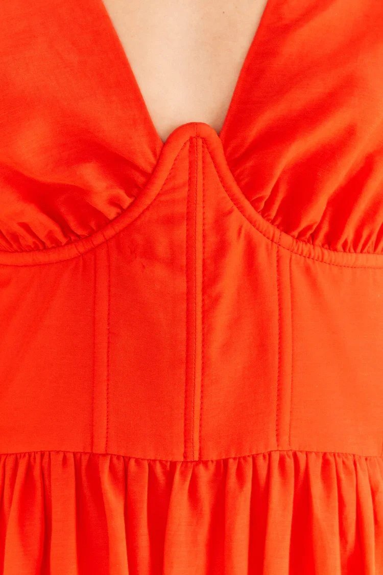 Red Short Sleeves Midi Dress - FARM Rio