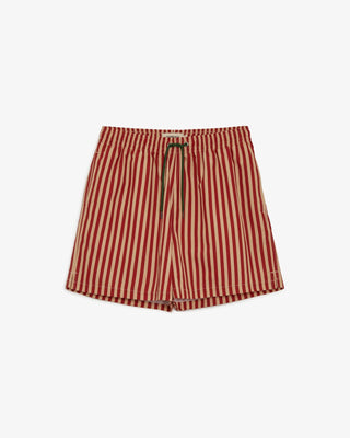 Red & Beige Striped Swim Shorts