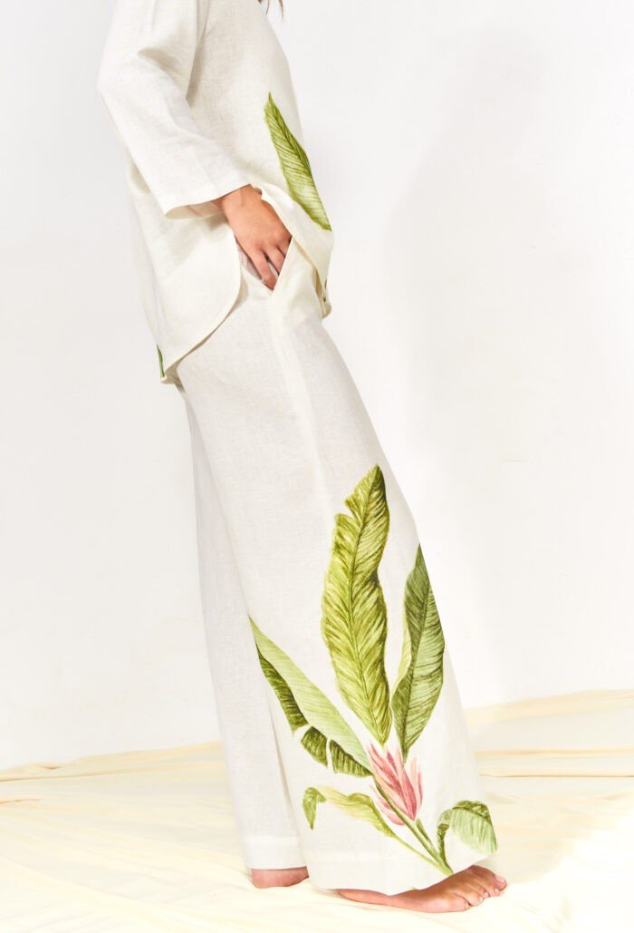 Linen Elastic Waistband Trousers - GreenKiss