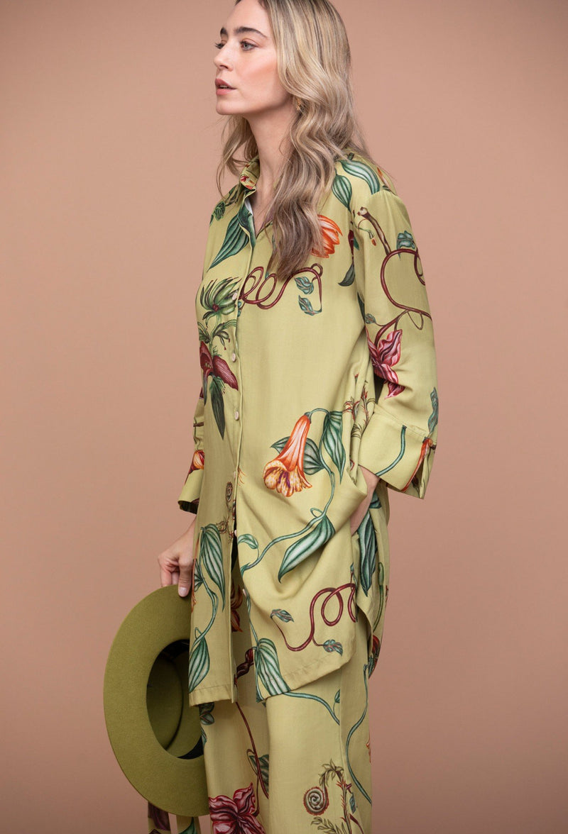 Botanic Liocel Oversized Shirt Side Opening - GreenKiss