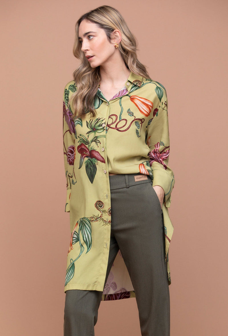 Botanic Liocel Oversized Shirt Side Opening - GreenKiss