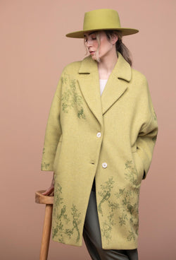 Lime Wool Coat With Pockets - GreenKiss