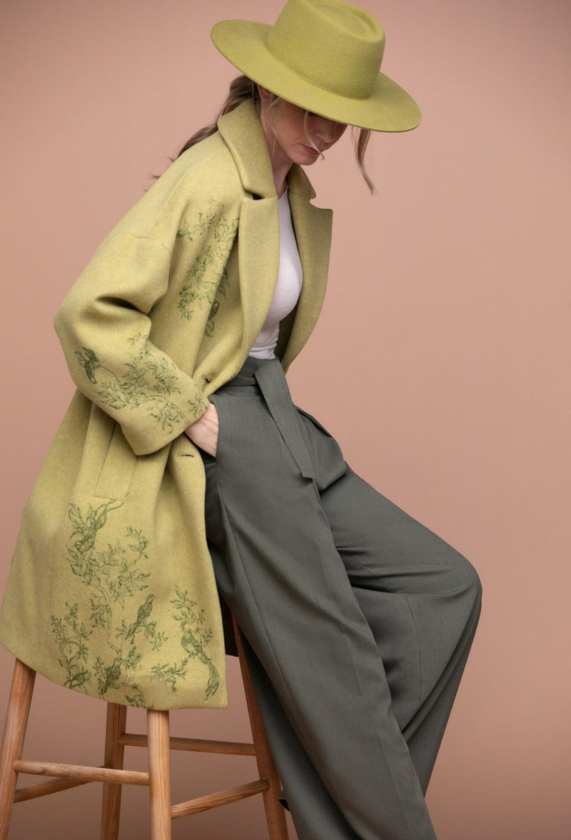 Lime Wool Coat With Pockets - GreenKiss