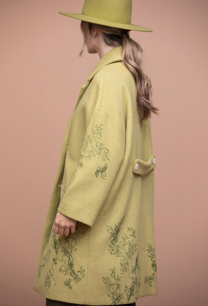 Lime Wool Coat With Pockets - GreenKiss