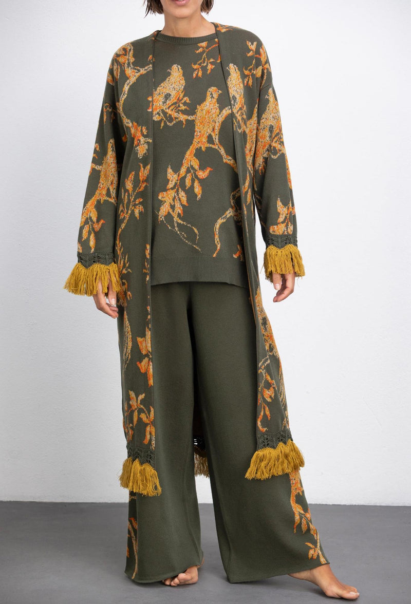 Jacquard Birdie Kimono - GreenKiss