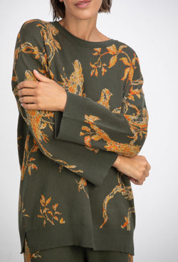 Jacquard Birdie Sweater - GreenKiss