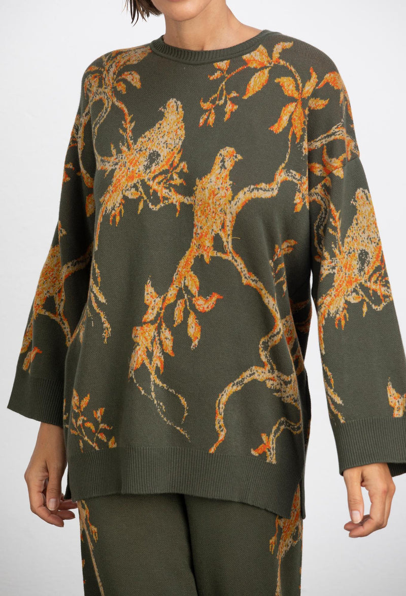 Jacquard Birdie Sweater - GreenKiss