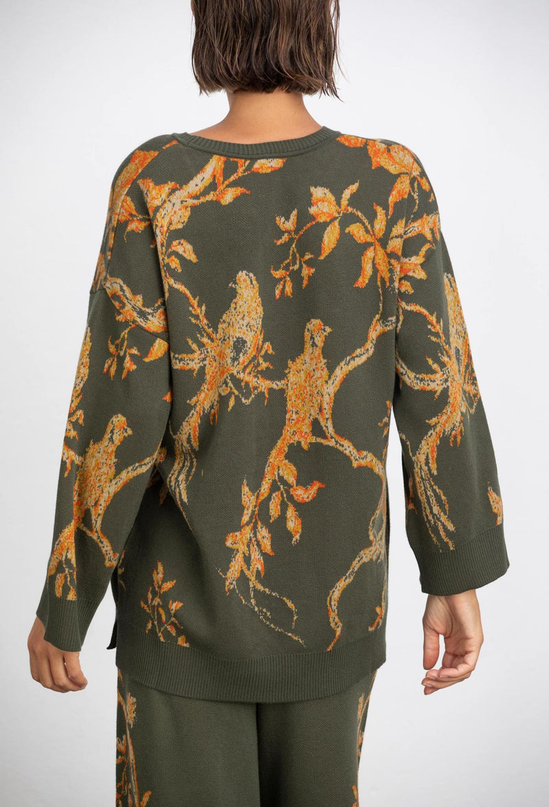 Jacquard Birdie Sweater - GreenKiss