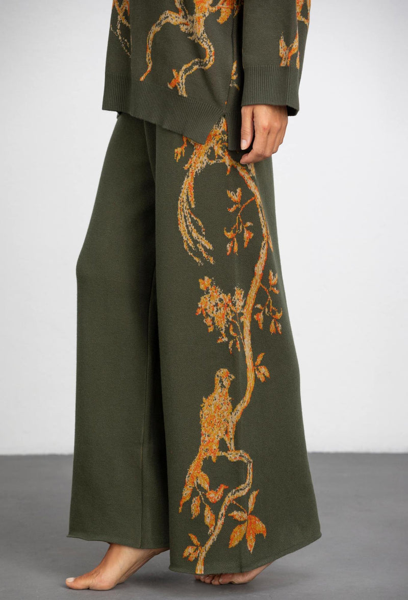 Jacquard Birdie Trousers - GreenKiss