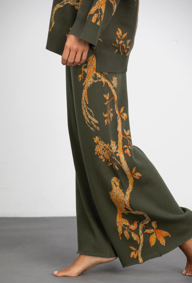 Jacquard Birdie Trousers - GreenKiss