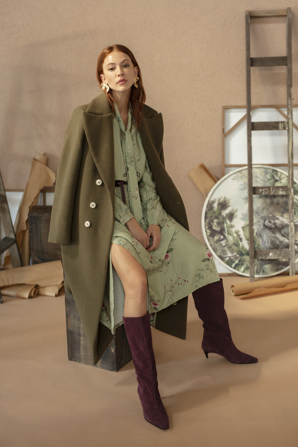 Long Wool Green Coat