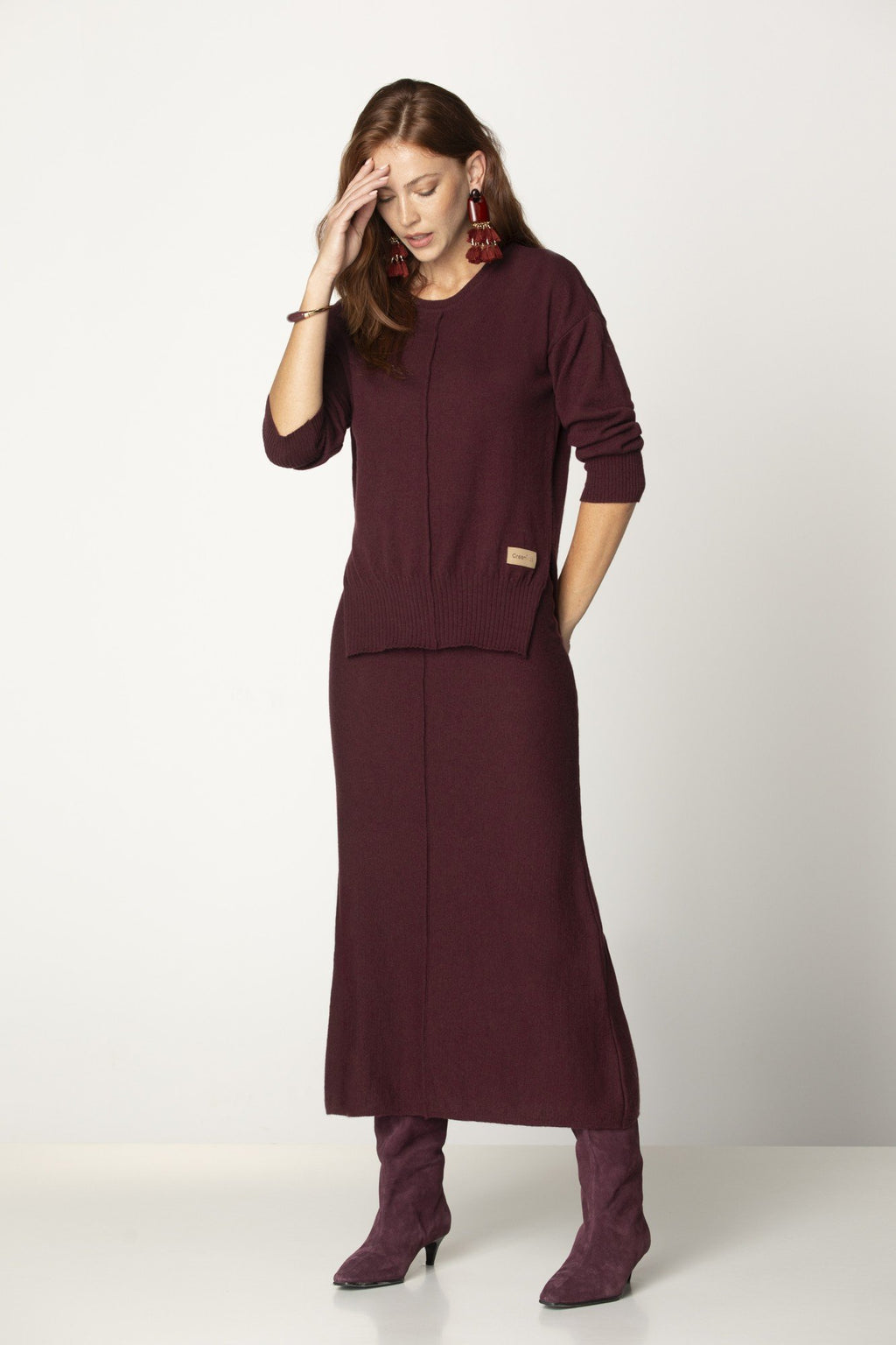 Knit Round Neck Bordeaux Sweater