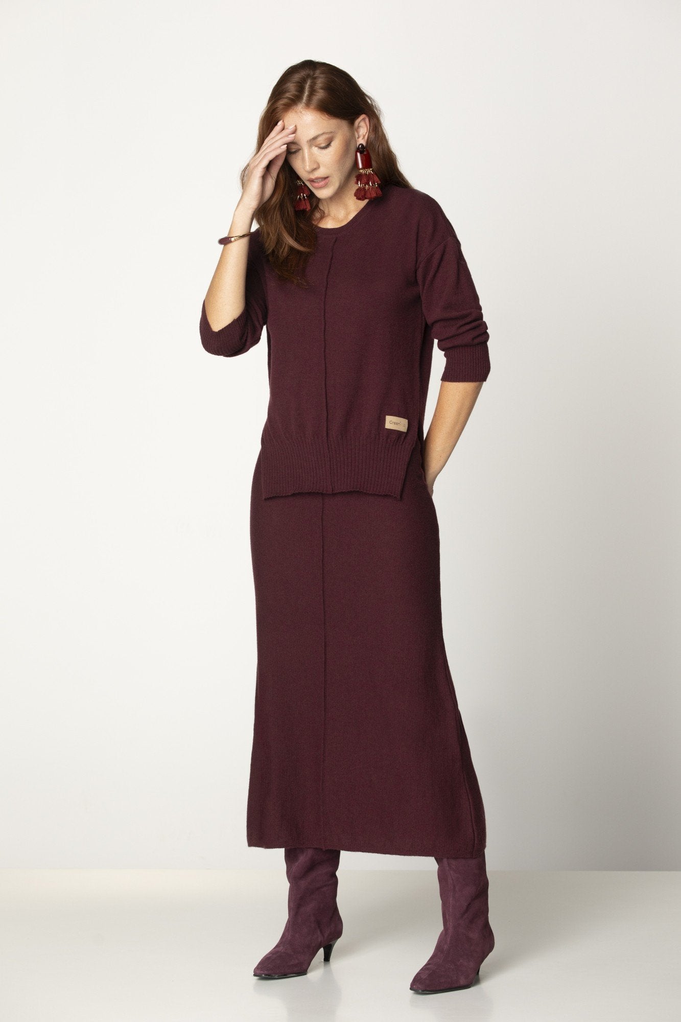 Knit Round Neck Bordeaux Sweater