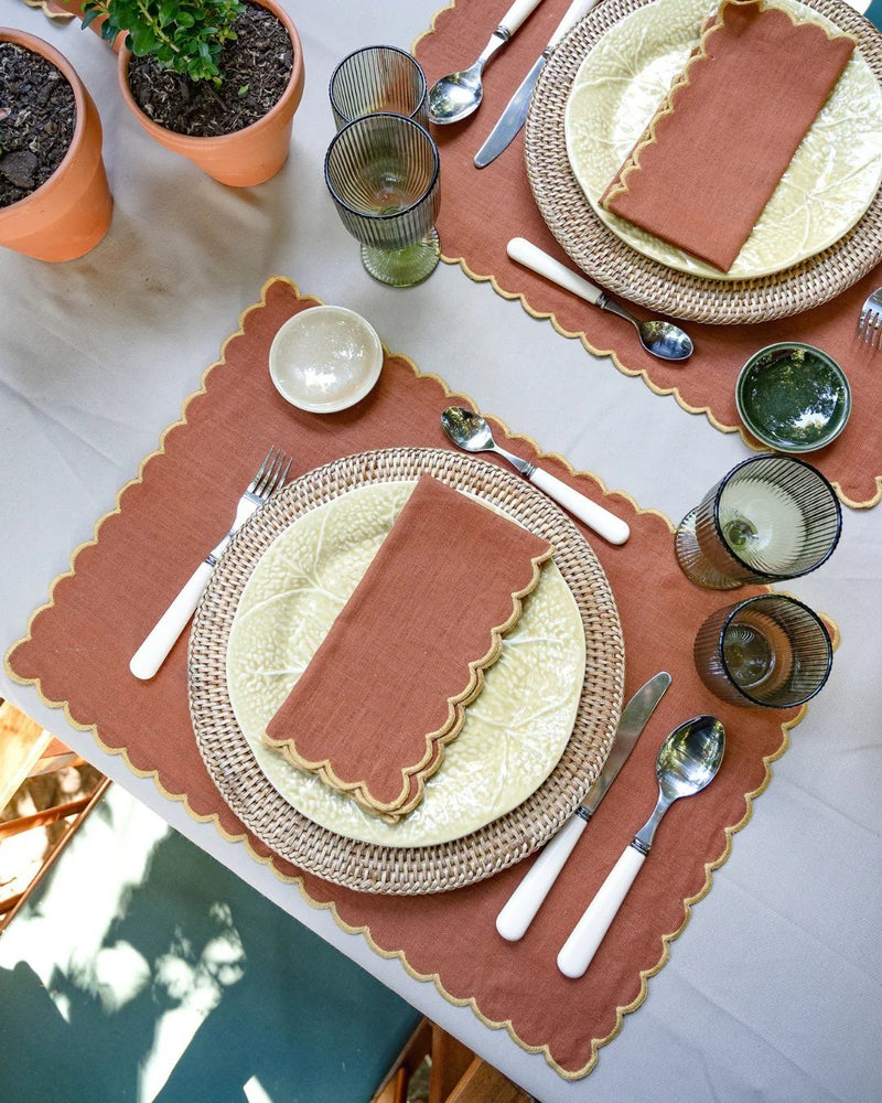 Aurora Linen and Cotton Napkin Terracotta & Yellow - Mariaida Home