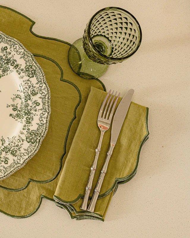 Belmonte Linen and Cotton Napkin Olive Green & Green - Mariaida Home