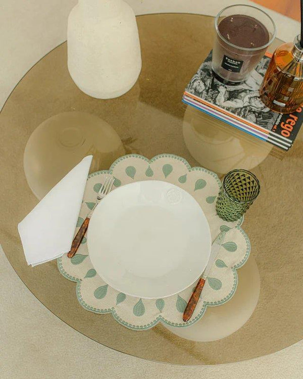 Drops, Beige With Green Placemat - Aida Home Living