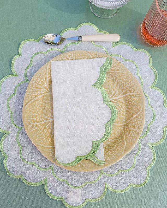 Iris Napkin, Ecru With Light Green - Aida Home Living