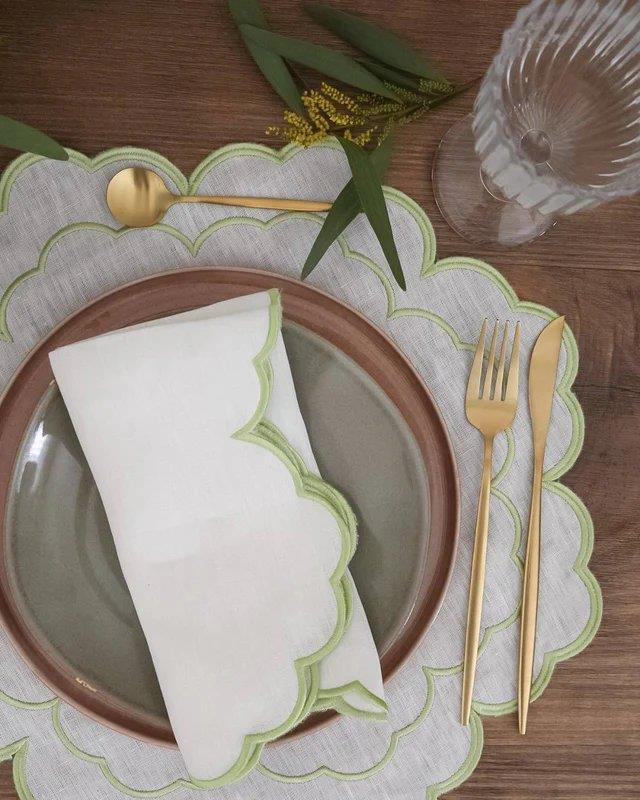 Iris Napkin, Ecru With Light Green - Aida Home Living