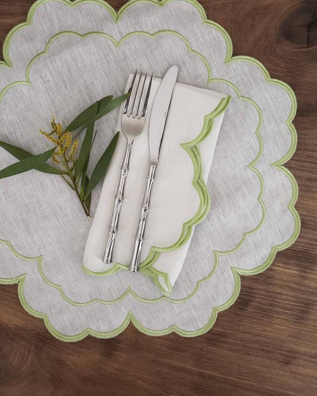 Iris Napkin, Ecru With Light Green - Aida Home Living