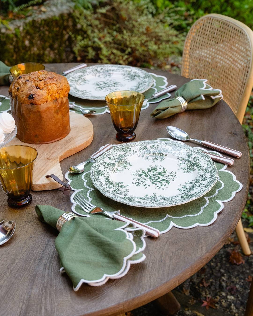 Iris Linen and Cotton Napkin Green & White