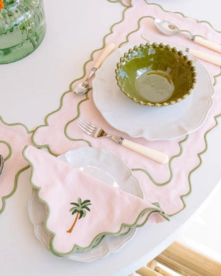 Palm Green Wavy Baby Pink Napkin