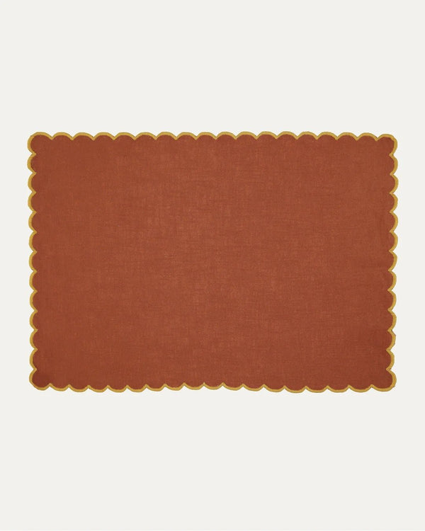 Aurora Linen and Cotton Placemat Terracotta & Yellow - Mariaida Home