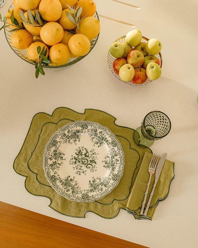 Belmonte Linen and Cotton Placemat Green & Green - Mariaida Home
