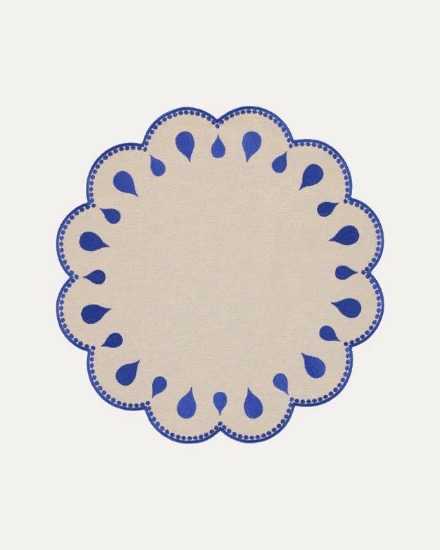 Drops Linen and Cotton Placemat Beige & Blue - Mariaida Home