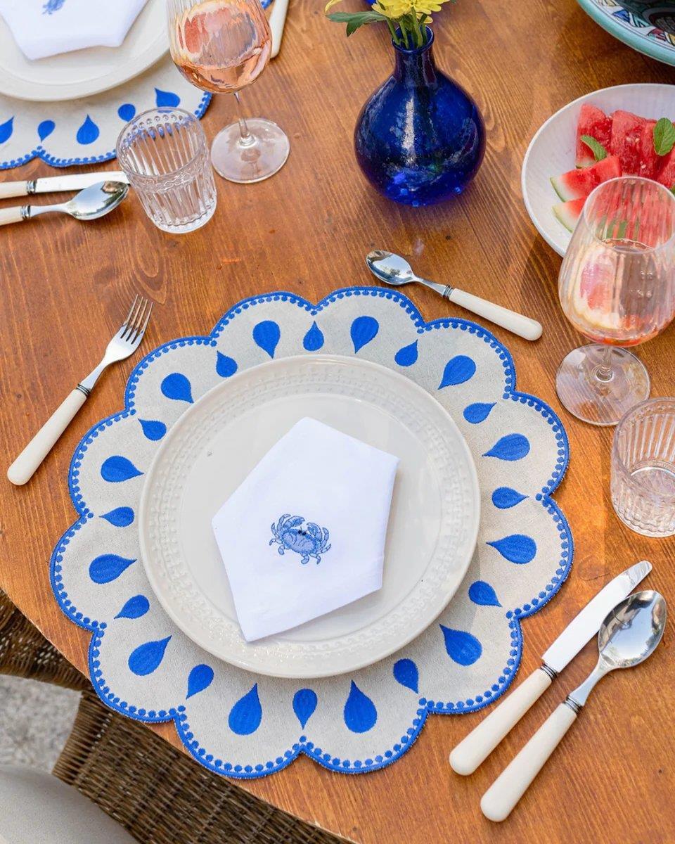 Drops Linen and Cotton Placemat Beige & Blue - Mariaida Home