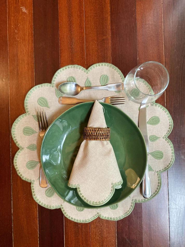 Drops Napkin, Beige With Green - Aida Home Living