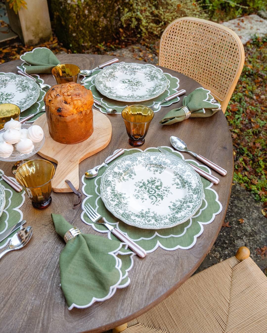 Iris Linen and Cotton Placemat Green & White - Mariaida Home