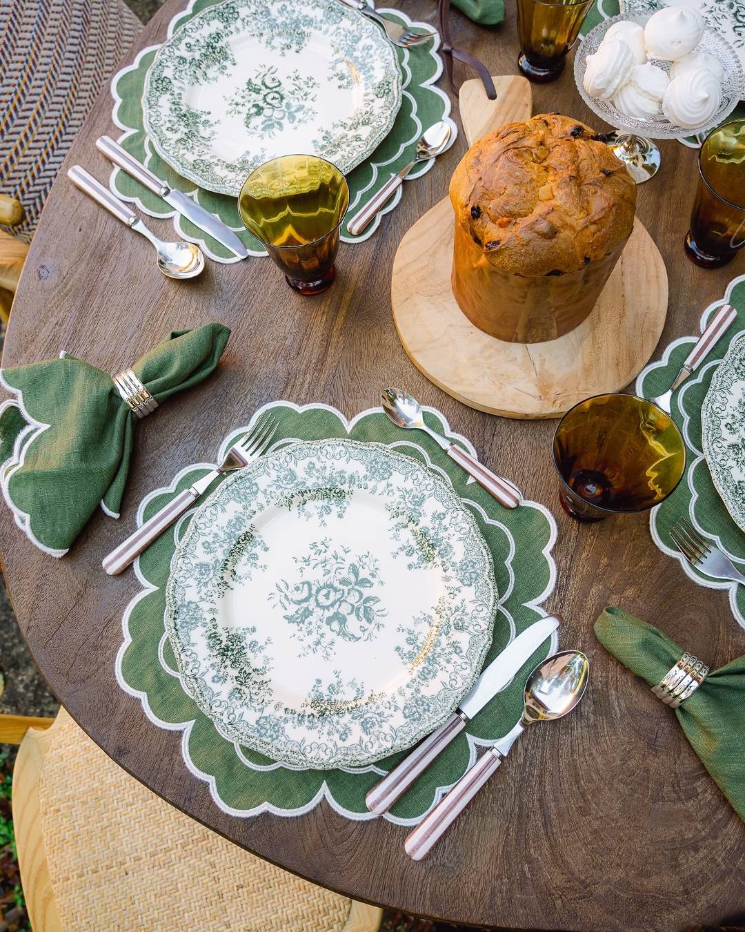 Iris Linen and Cotton Placemat Green & White - Mariaida Home